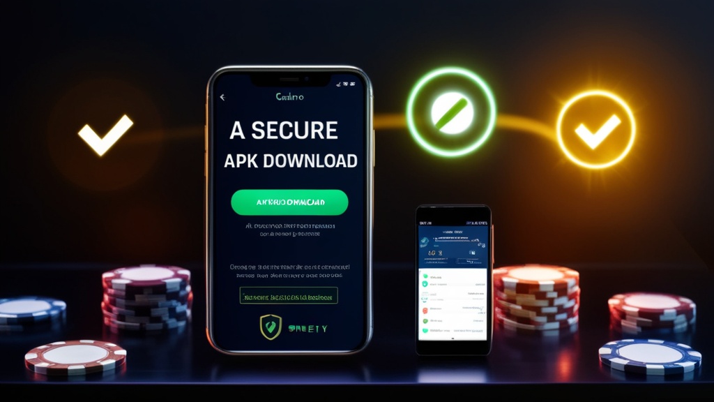 Veilige APK-downloadcontrole met Android-telefoon en waarschuwingen in een casino-sfeer