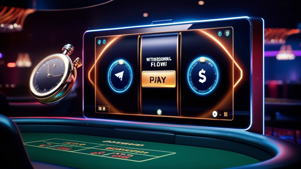 Casino-scène met stopwatch en betaaliconen die de snelheid van uitbetalingen tonen